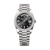 40mm 18k White Gold President Diamond Bezel Black Baguette Diamond Dial