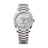 40mm 18k White Gold President Diamond Bezel Meteorite Baguette Diamond Dial