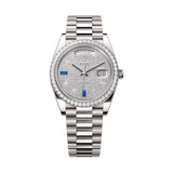 40mm 18k White Gold President Diamond Bezel Pave Diamond Baguette Sapphire Dial