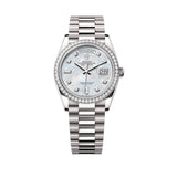 36mm 18k White Gold President Diamond Bezel MOP Baguette Diamond Dial