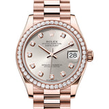 31mm 18k Everose Gold President  Diamond Bezel Silver Diamond Dial