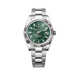 42mm Stainless Steel Green Dial 18k Fluted Bezel Oyster Bracelet