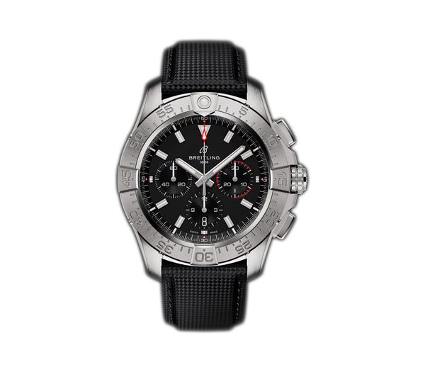 44mm B01 Chronograph Steel Black Dial Leather Strap