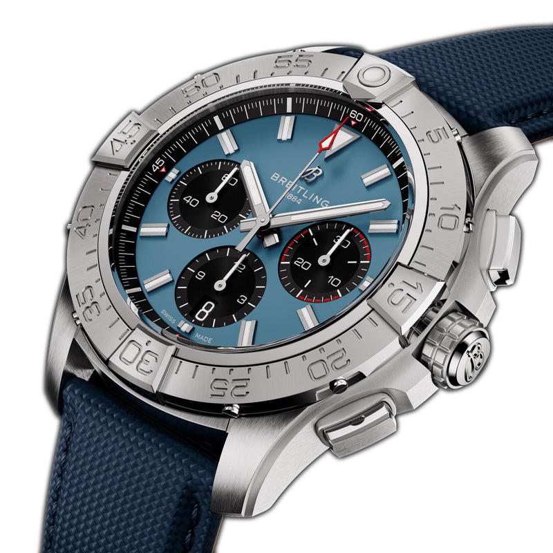 44mm B01 Chronograph Steel Blue Dial Leather Strap