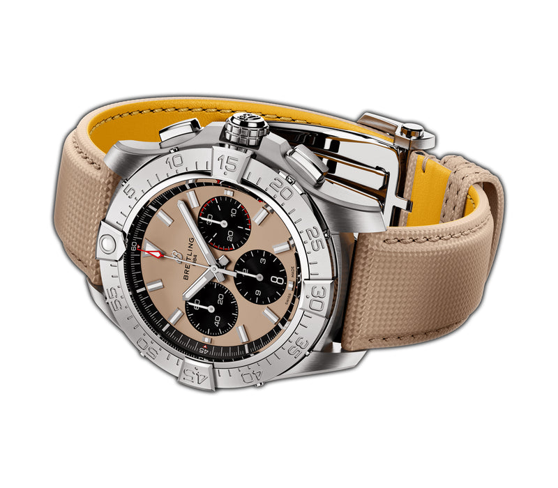 44mm B01 Chronograph Steel Sand Dial Leather Strap