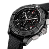 44mm B01 Night Mission Chronograph Black Dial Leather Strap