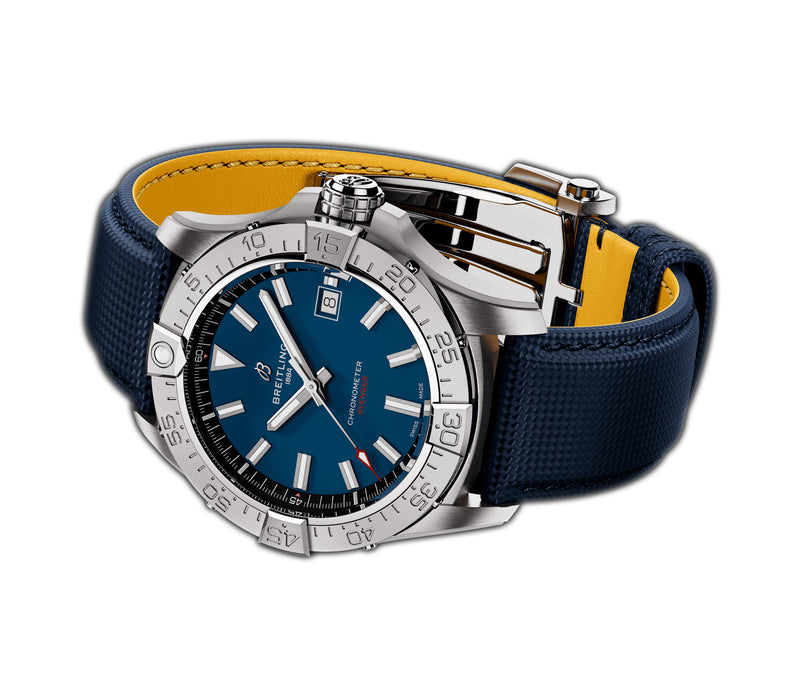 42mm Stainless Steel Blue Dial Leather Strap