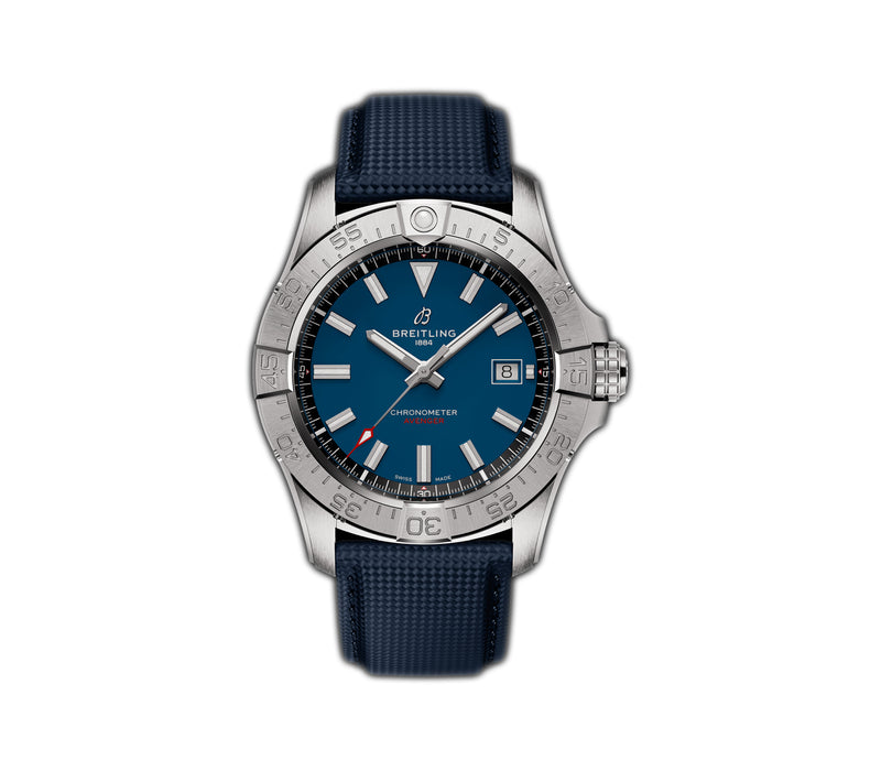 42mm Stainless Steel Blue Dial Leather Strap