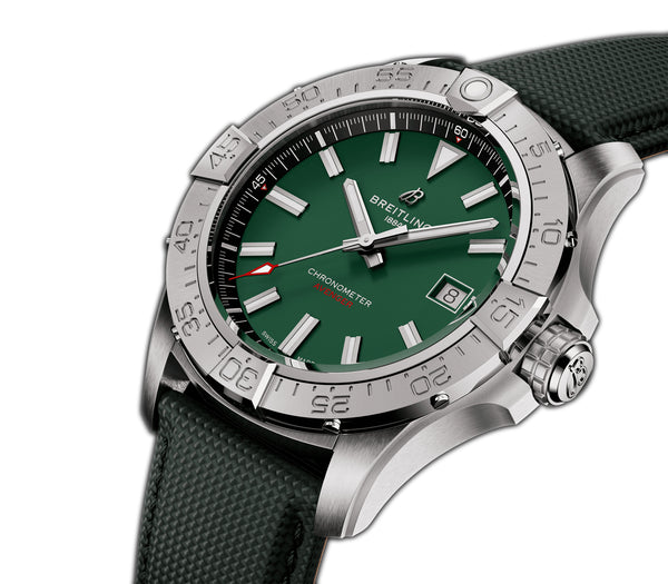 42mm Stainless Steel Green Dial Leather Strap