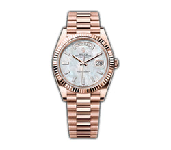 40mm White MOP Diamond Dial 18k Rose Gold Presidential Bracelet