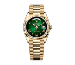 36mm 18k Yellow Gold President Green Ombre Roman Dial