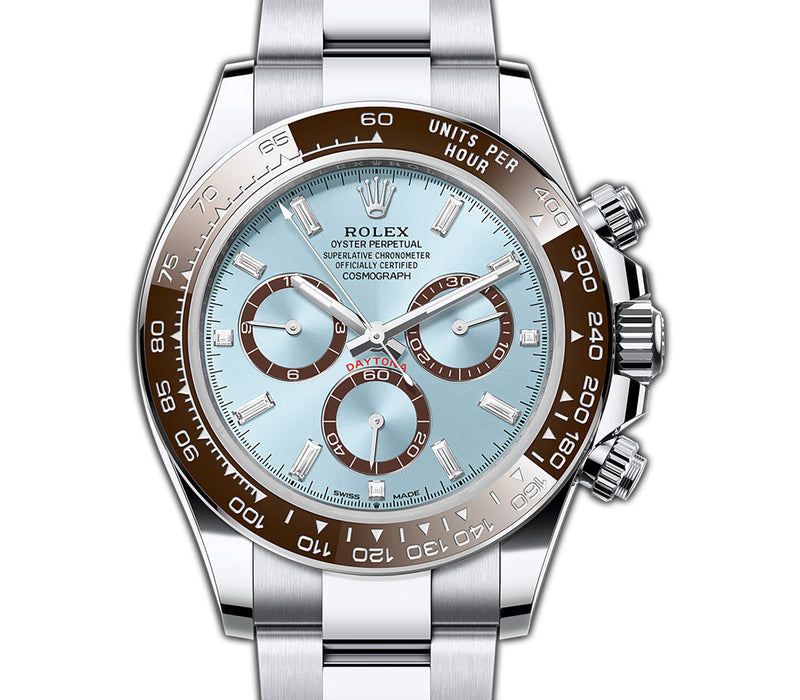 40mm Platinum Brown Ceramic Bezel Ice Blue Diamond Dial