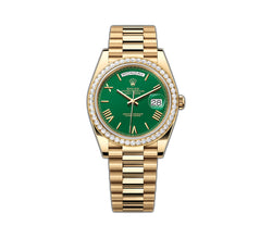 40mm Green Roman Dial Diamond Bezel 18k Yellow Gold Bracelet