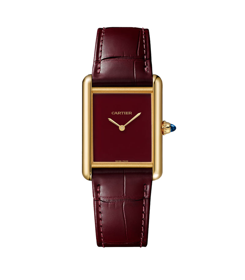 26mm Large Tank Louis 18k Yellow Gold Burgundy Dial