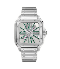 40mm Large Green Skeleton Dial Stainless Steel Bracelet Manual