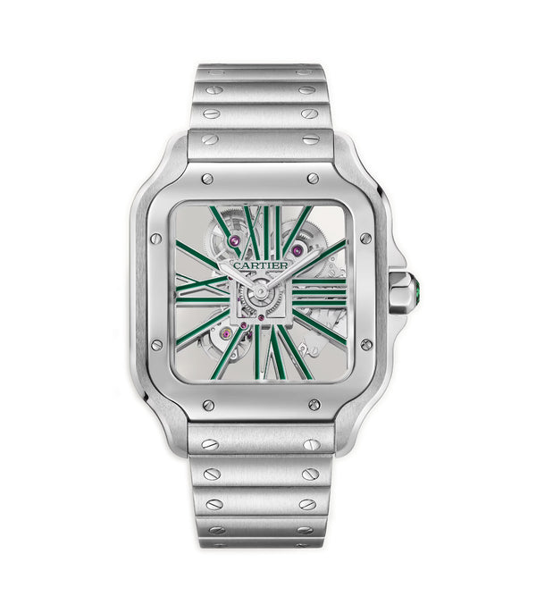 40mm Large Green Skeleton Dial Stainless Steel Bracelet Manual