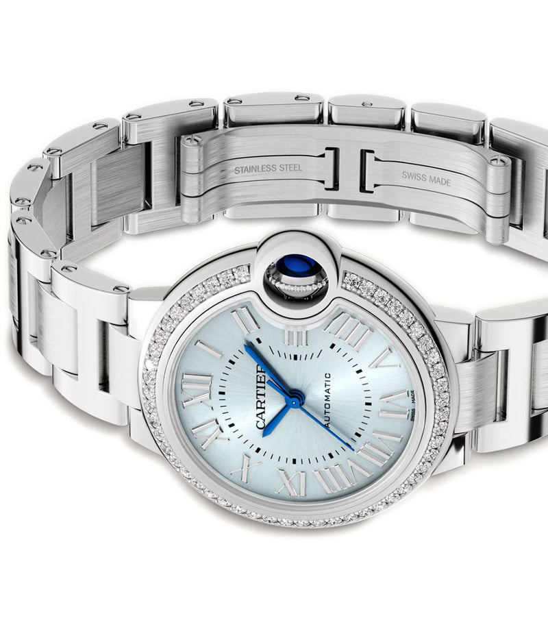 33mm Diamond Bezel Blue Silvered Dial Stainless Steel Bracelet