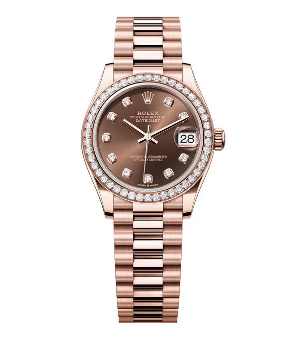 31mm 18k Everose Gold President Diamond Bezel Chocolate Diamond Dial