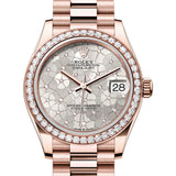31mm 18k Everose Gold Diamond Bezel Silver Floral Motif Diamond Dial