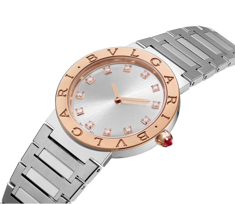 33mm Steel and 18k Rose Gold Silver Diamond Dial