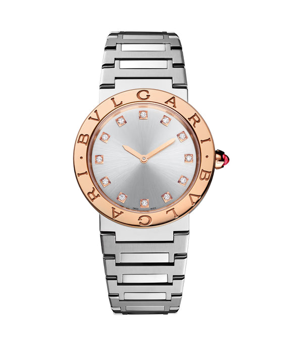 33mm Steel and 18k Rose Gold Silver Diamond Dial