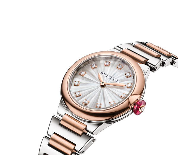 28mm 18k Rose Gold and Steel MOP Diamond Dial