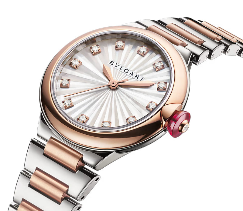 33mm 18k Rose Gold and Steel White MOP Diamond Dial