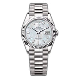 36mm 18k White Gold President MOP Baguette Dial