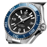 42mm Planet Ocean 600M Steel Black Dial Blue Bezel On Black Strap
