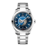 43mm Aqua Terra 150m Co-Axial Master Chronometer GMT Worldtimer xSilver Dial On Bracelet