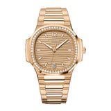 35mm 18k Rose Gold Golden Brown Dial Diamond Bezel
