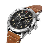 42mm P-51 Mustang Black Dial Brown leather Strap