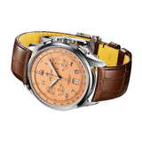 42mm B01 Stainless Steel Chronograph Salmon Dial Brown Leather Strap