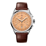 42mm B01 Stainless Steel Chronograph Salmon Dial Brown Leather Strap