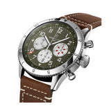 46mm Curtiss Warhawk GMT Green Dial Brown Leather Strap