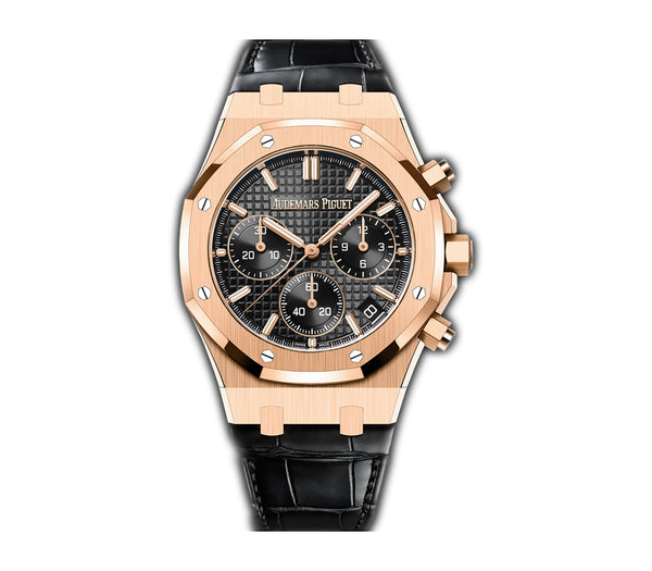 41mm Chronograph 18k Rose Gold Black Dial On Leather