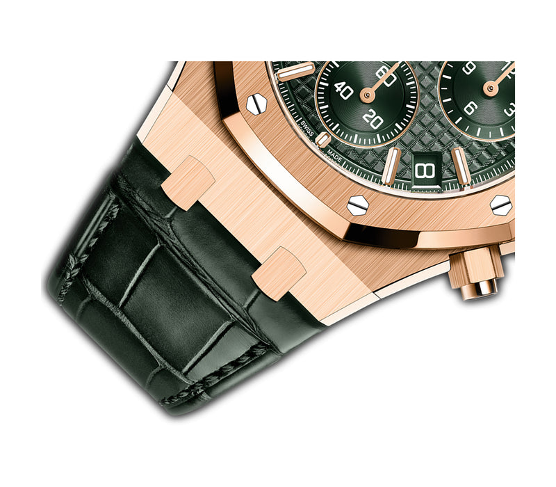 41mm Chronograph 18k Rose Gold Green Dial On Leather