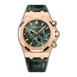41mm Chronograph 18k Rose Gold Green Dial On Leather