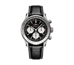 43mm B01 Chronograph Steel Black Dial Leather on Deployment