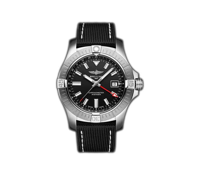 43mm Automatic GMT Steel Black Dial Leather Strap on Deployment