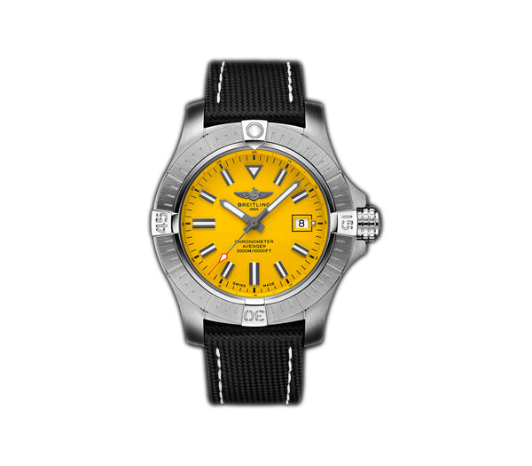 45mm Automatic Seawolf Steel Yellow Dial Leather Strap on Tang