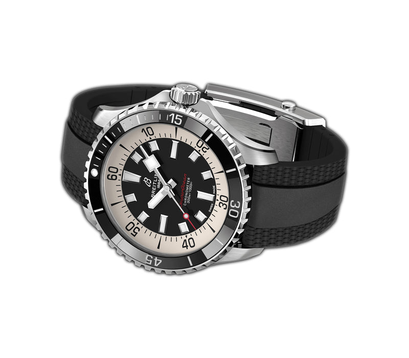 44mm Automatic Steel Black Dial Black Rubber Strap