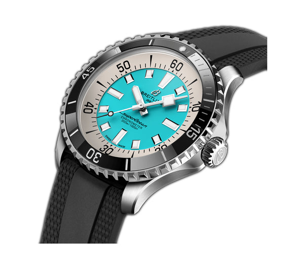 44mm Automatic Steel Turquoise Blue Dial on Rubber Strap