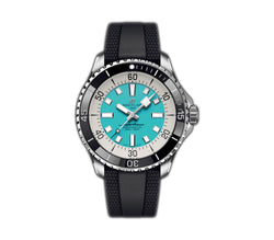 44mm Automatic Steel Turquoise Blue Dial on Rubber Strap