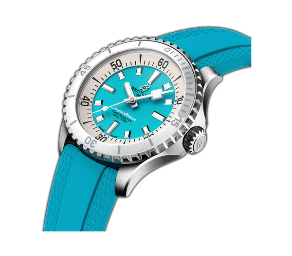 36mm Automatic Steel Turquoise Dial Rubber Strap