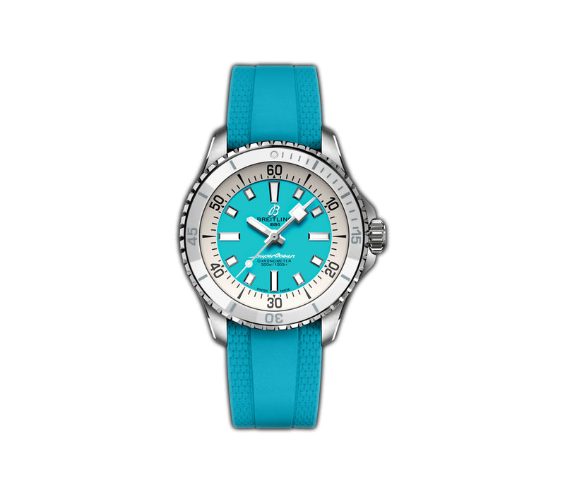 36mm Automatic Steel Turquoise Dial Rubber Strap