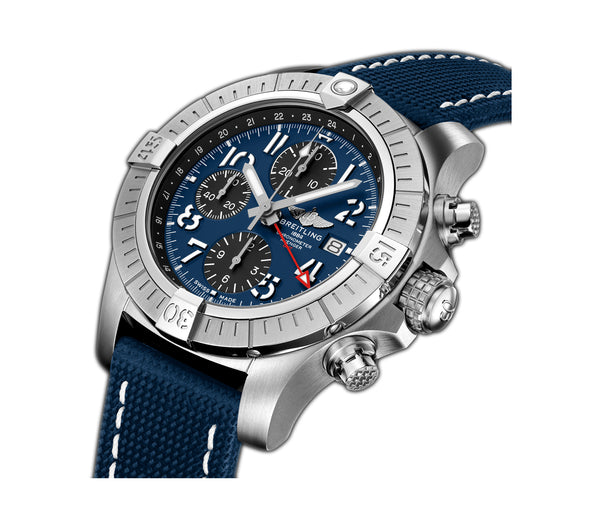 45mm Chronograph GMT Blue Dial Leather Strap on Tang