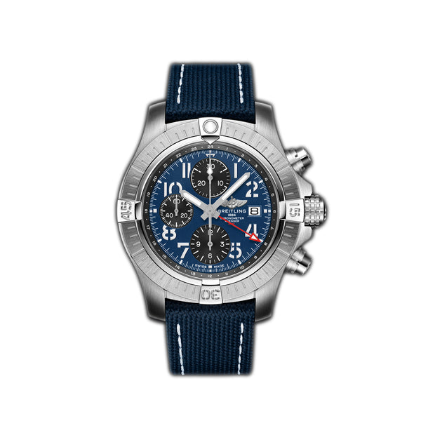 45mm Chronograph GMT Blue Dial Leather Strap on Tang
