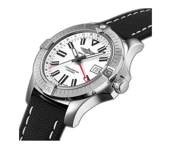 43mm Automatic GMT Steel White Dial Leather Strap on Deployment