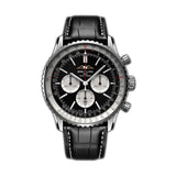 46mm B01 Chronograph Steel Black Dial Leather Strap